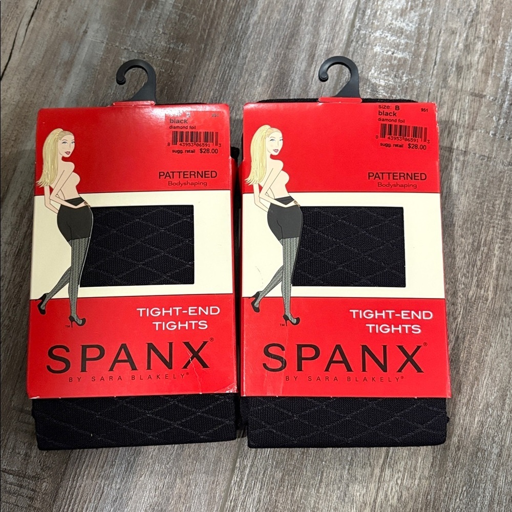 NWT Spanx Patterned Black Tights Diamond size B lot of 2
